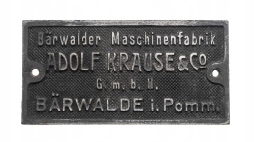 STARA PLAKIETA BARWALDE, FABRYKA MASZYN ADOLF KRAUSE, BARWICE