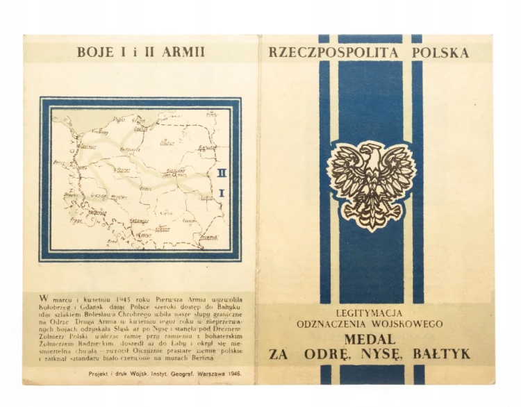 MEDAL ZA ODRĘ - NYSĘ - BAŁTYK Z LEGITYMACJĄ, WROCŁAW 1946