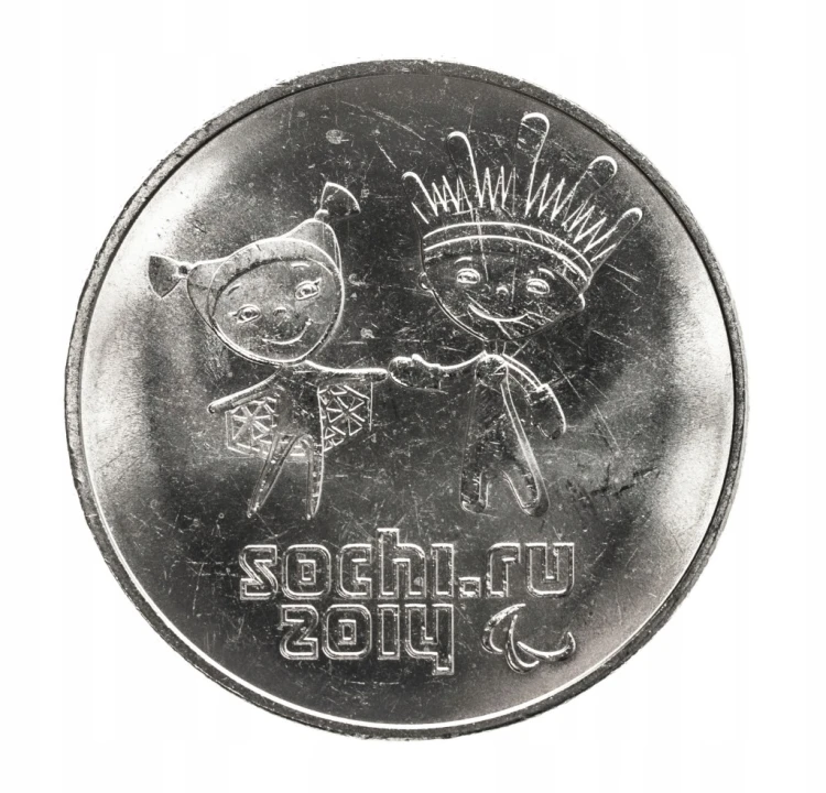 Rosja, 25 rubli, XI Zimowe Igrzyska Paraolimpijskie, Soczi - maskotki 2014r