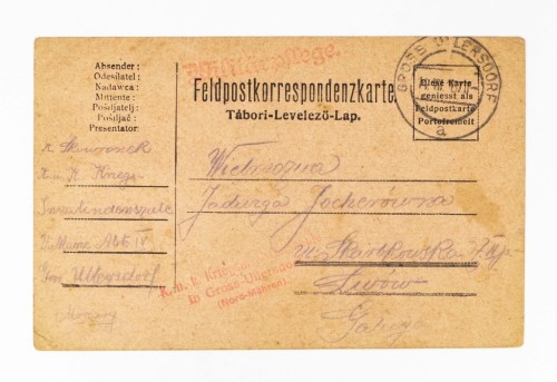 POCZTÓWKA K. U. K. SZKOŁA WOJSKOWA W VELKE LOSINY (MORAWY) / LWÓW 1916