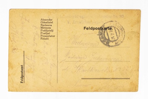 POCZTÓWKA K. U. K. 30 GALICYJSKI PUŁK PIECHOTY, LWÓW / ZAMOŚĆ 1917