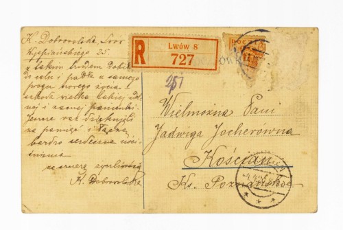 STARA POCZTÓWKA, LIST LWÓW / KOŚCIAN 1920