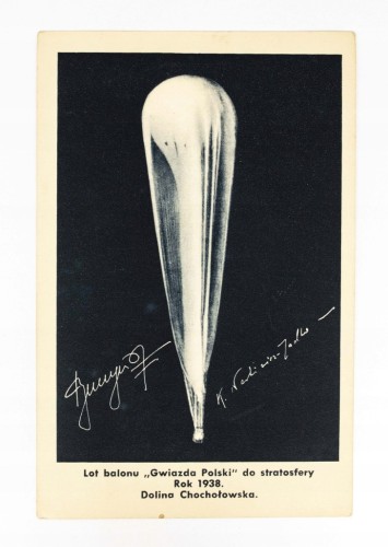 POCZTÓWKA LOT BALONU GWIAZDA POLSKI DO STRATOSFERY DOLINA CHOCHOŁOWSKA 1938