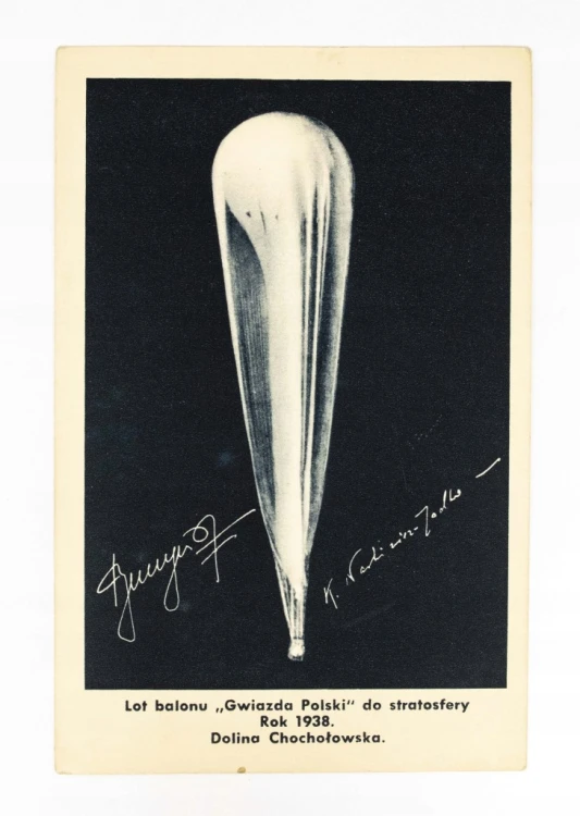 POCZTÓWKA LOT BALONU GWIAZDA POLSKI DO STRATOSFERY DOLINA CHOCHOŁOWSKA 1938