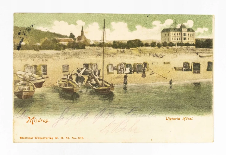 MIĘDZYZDROJE - PLAŻA, ŁODZIE RYBACKIE, HOTEL VICTORIA 1906