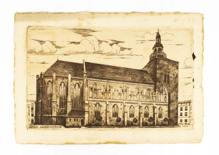 SŁUPSK - KOŚCIÓŁ MARIACKI, RYCINA 1925