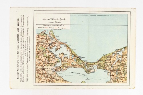 POCZTÓWKA, MAPA WYSPA WOLIN, ŚWINOUJŚCIE, MIĘDZYZDROJE, DZIWNÓW POCZ. XX W.