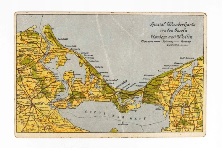 POCZTÓWKA, MAPA WYSPA WOLIN, ŚWINOUJŚCIE, MIĘDZYZDROJE, DZIWNÓW POCZ. XX W.