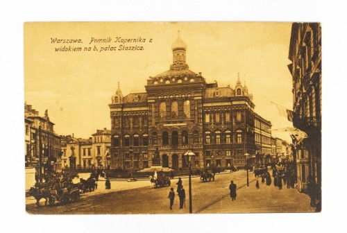 WARSZAWA - POMNIK KOPERNIKA, PAŁAC STASZICA, POWOZY KONNE, POCZ. XX WIEKU