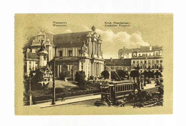 WARSZAWA - KRAKOWSKIE PRZEDMIEŚCIE, KOŚCIÓŁ, TRAMWAJ, FELDPOST 1918