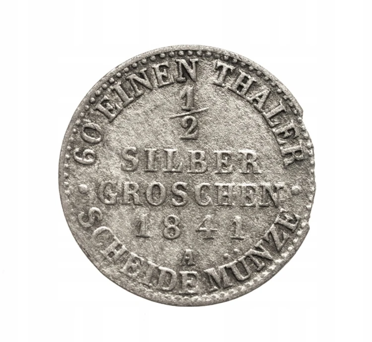 Niemcy, Prusy, Fryderyk Wilhelm IV, 1/2 srebrnego grosza 1841 A rok.