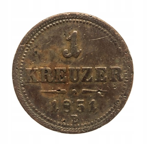 Austria, Franciszek Józef I 1848 - 1916, 1 krajcar 1851 B, Kremnica