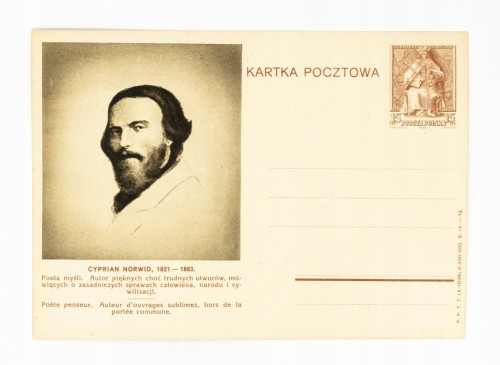 STARA POCZTÓWKA - CYPRIAN NORWID 1938