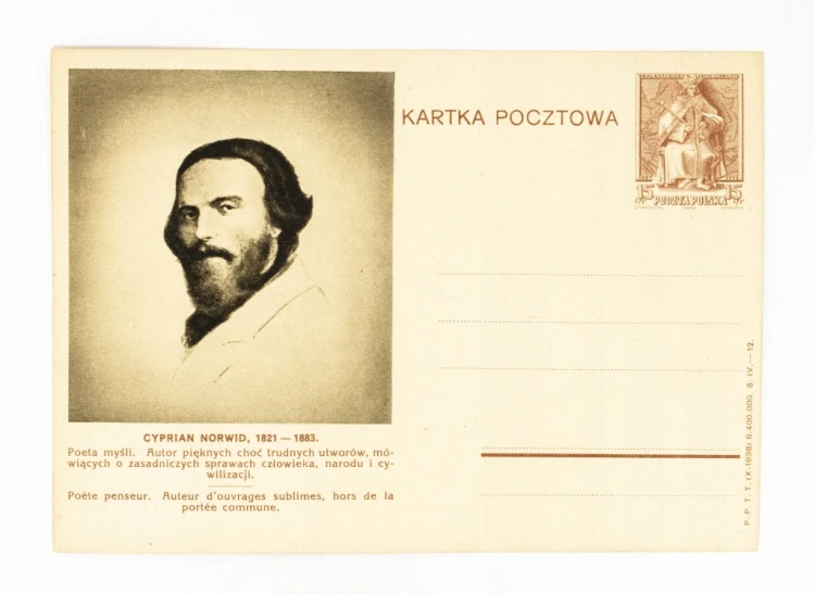 STARA POCZTÓWKA - CYPRIAN NORWID 1938