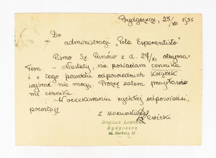 ŁOWICZ - PANNA MŁODA, BYDGOSZCZ / CZASOPISMO POLA ESPERANTISTO, KRAKÓW 1935