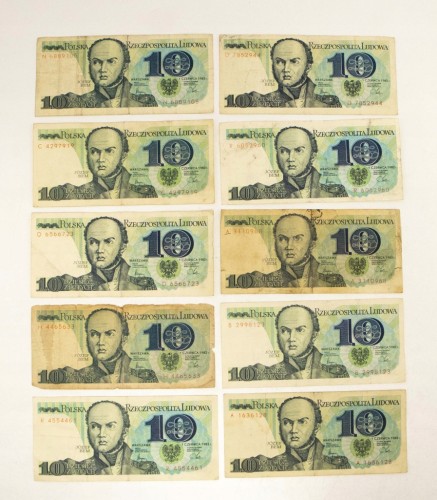 ZESTAW BANKNOTÓW PRL 10 ZŁ (nr 1)
