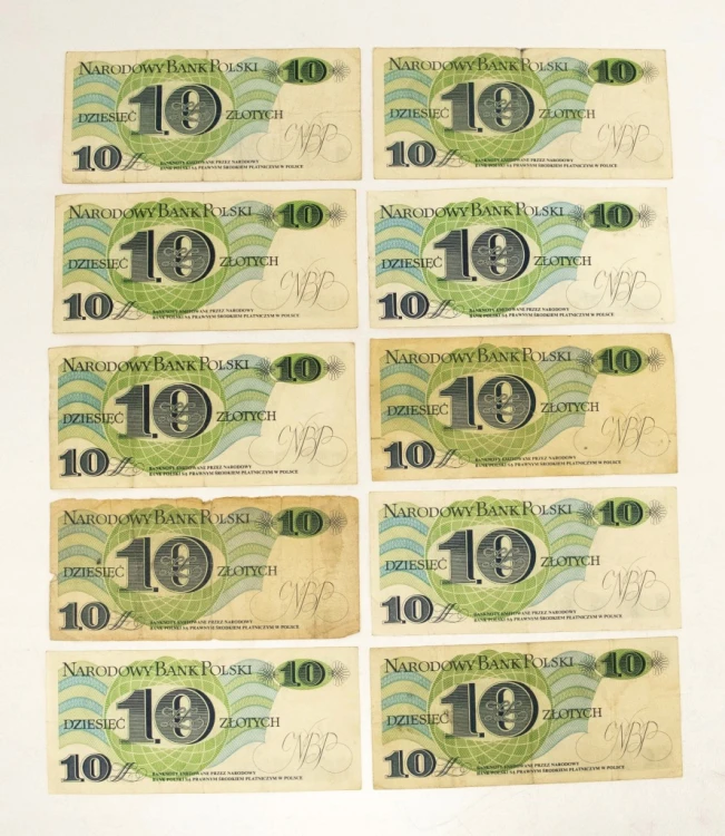ZESTAW BANKNOTÓW PRL 10 ZŁ (nr 1)