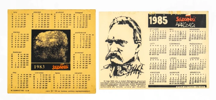 Polska, Solidarność, zestaw kalendarzy 1983 i 1985, Piłsudski