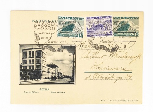 GDYNIA - POCZTA GŁÓWNA, WARSZAWA / ZAWIERCIE 1935