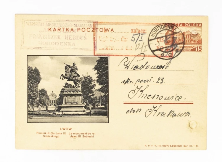 LWÓW - POMNIK SOBIESKIEGO, WARSZTAT AUTOGEN, HORODENKA / KRZESZOWICE 1938