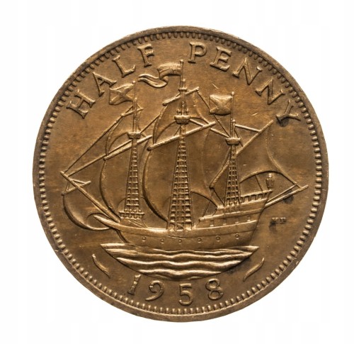 Wielka Brytania, Elżbieta II, 1/2 pensa 1958 rok.