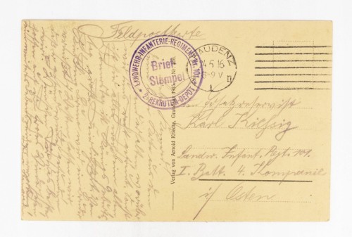 GRUDZIĄDZ - MOST NA WIŚLE, 101 PUŁK PIECHOTY, FELDPOST 1916