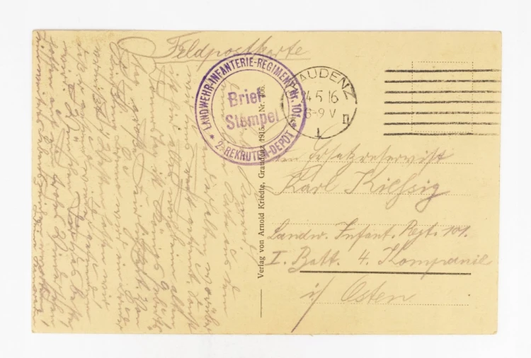 GRUDZIĄDZ - MOST NA WIŚLE, 101 PUŁK PIECHOTY, FELDPOST 1916