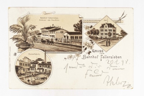 NIEMCY, FALLERSLEBEN (WOLFSBURG) - DWORZEC KOLEJOWY, POCZTA, CUKROWNIA 1898