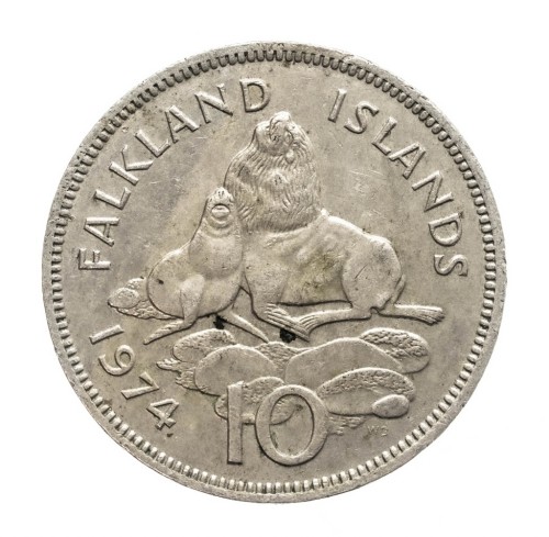 Falklandy, Elżbieta II, 10 pensów Foka 1974 rok.
