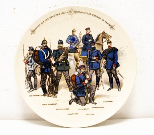 STARY CERAMICZNY TALERZ, ŻOŁNIERZE Z WOJNY FRANCUSKO-PRUSKIEJ 1870-1871