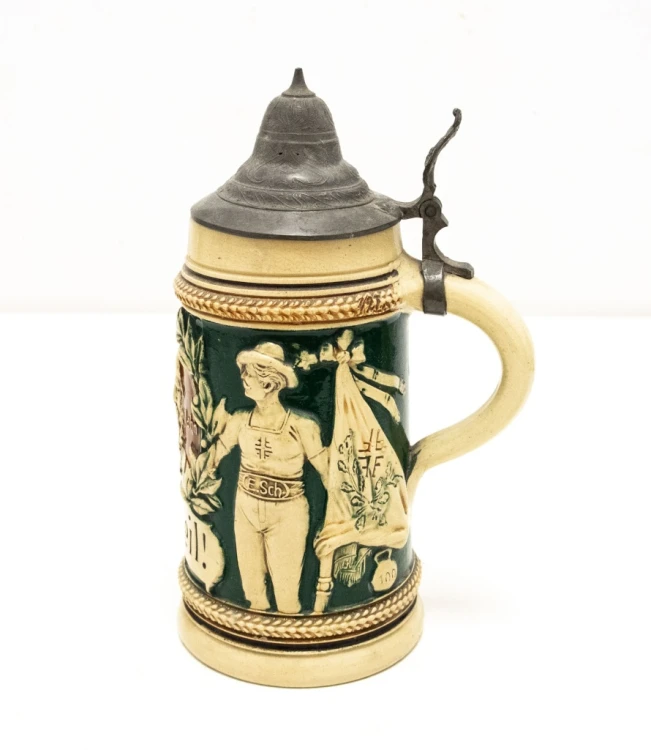 STARY NIEMIECKI CERAMICZNY KUFEL VATER JAHN
