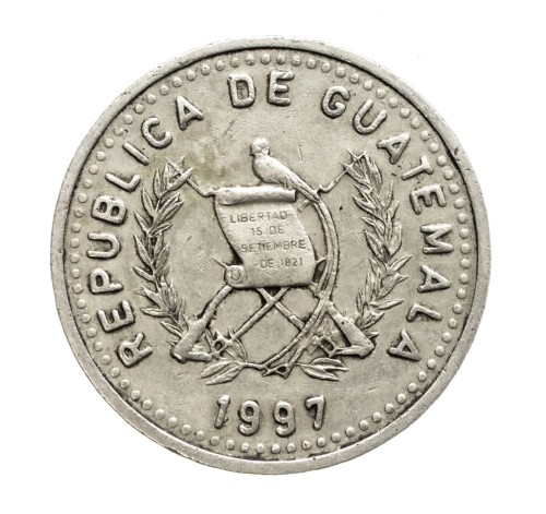 Guatemala, 25 centavos, 1997 rok.