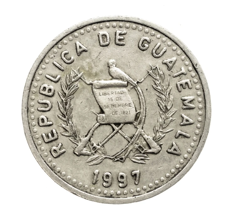 Guatemala, 25 centavos, 1997 rok.