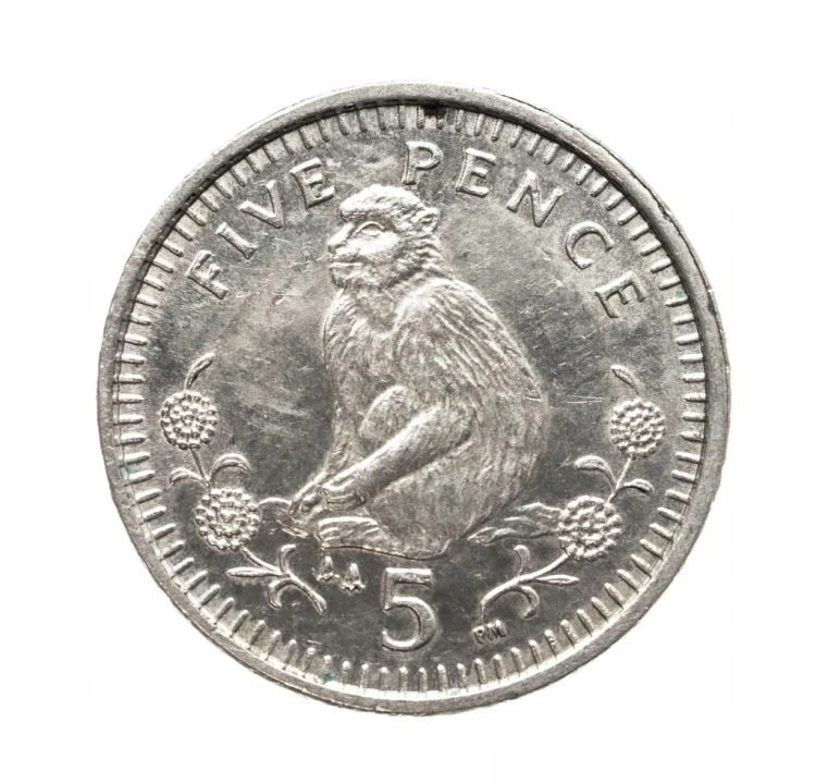 Wielka Brytania, Gibraltar, Elżbieta II, 5 pensów Małpa 1998 rok.