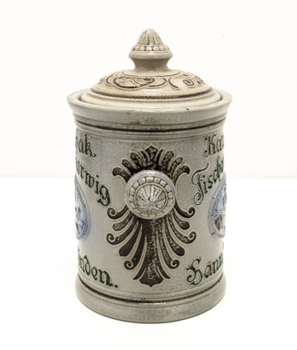 STARY CERAMICZNY POJEMNIK NA TABAKĘ, FISCHER & HERWIG, HANN. MUNDEN