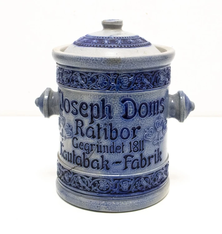 STARY CERAMICZNY POJEMNIK NA TABAKĘ, JÓZEF DOMS, RACIBÓRZ (RATIBOR)