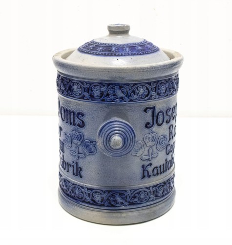 STARY CERAMICZNY POJEMNIK NA TABAKĘ, JÓZEF DOMS, RACIBÓRZ (RATIBOR)