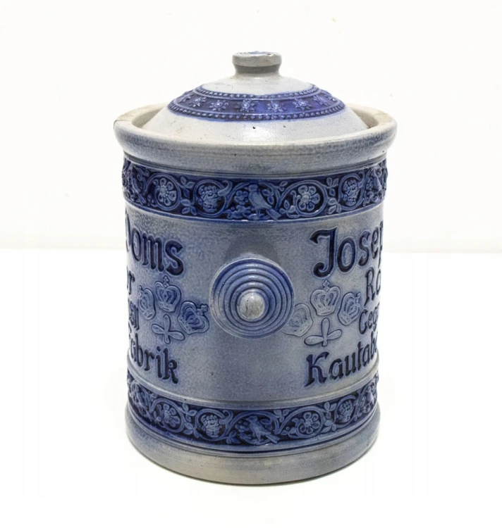 STARY CERAMICZNY POJEMNIK NA TABAKĘ, JÓZEF DOMS, RACIBÓRZ (RATIBOR)