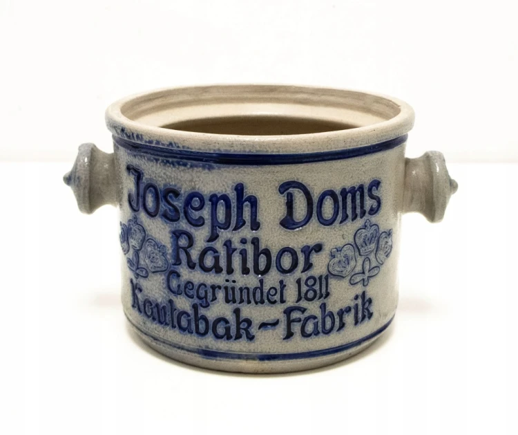 STARY CERAMICZNY POJEMNIK NA TABAKĘ, JÓZEF DOMS, RACIBÓRZ (RATIBOR)