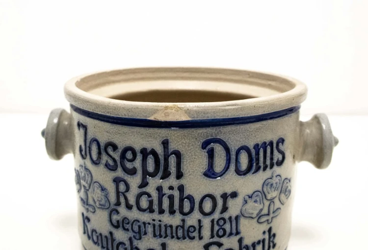 STARY CERAMICZNY POJEMNIK NA TABAKĘ, JÓZEF DOMS, RACIBÓRZ (RATIBOR)