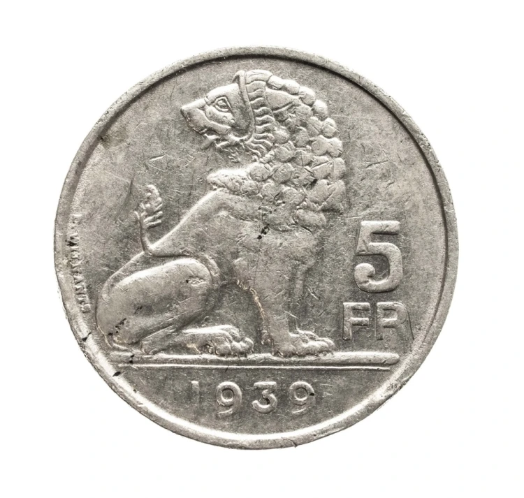 Belgia, Leopold III, 5 franków Legenda „BELGIE - BELGIQUE”, 1939 rok.