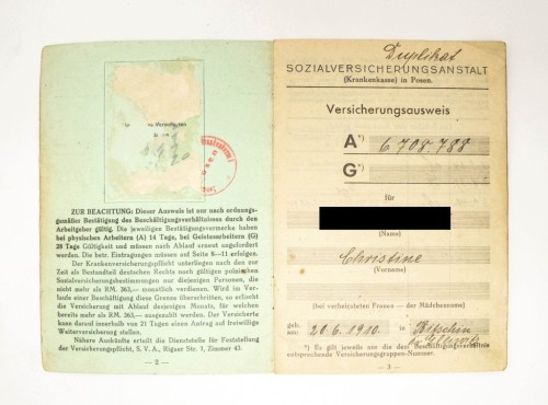 NIEMCY, III RZESZA, KSIĄŻECZKA UBEZPIECZENIOWA, POZNAŃ / BYCINA 1940