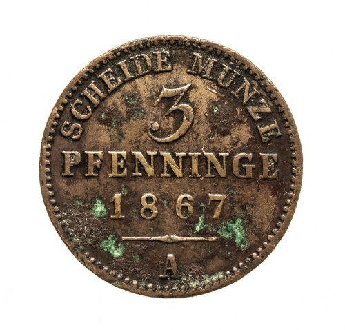 Niemcy, Prusy, Wilhelm I 1861-88, 3 fenigi, 1867 rok.