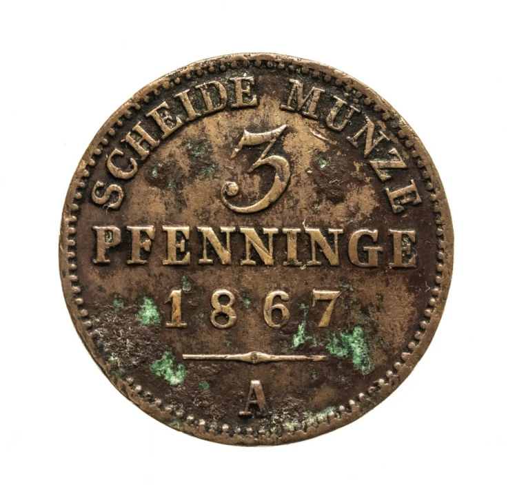 Niemcy, Prusy, Wilhelm I 1861-88, 3 fenigi, 1867 rok.