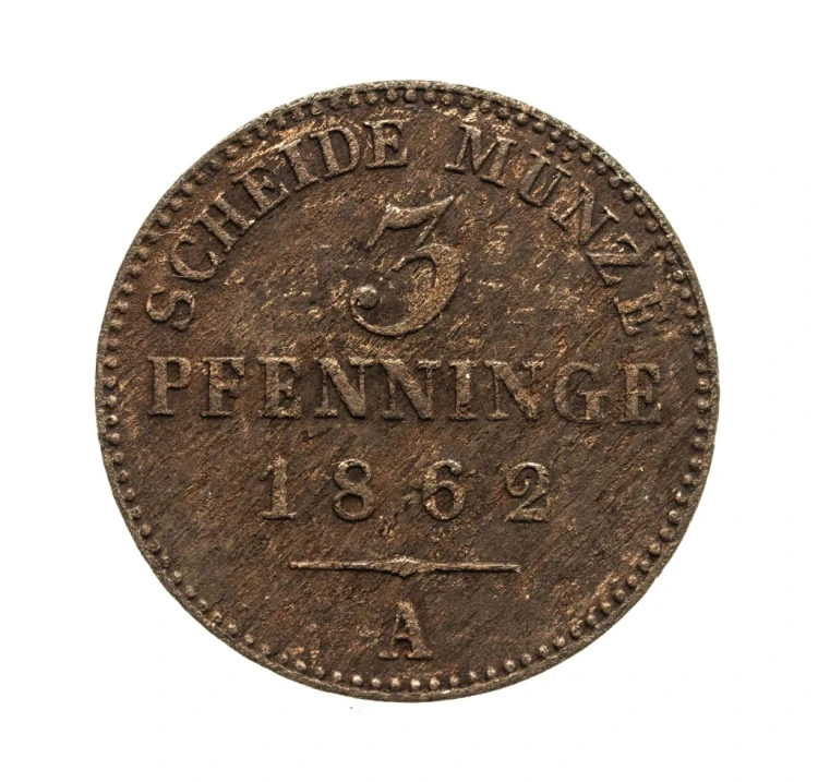Niemcy, Prusy, Wilhelm I 1861-88, 3 fenigi, 1862 rok.