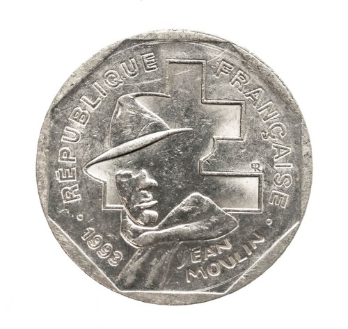 Francja, 2 franki 50.rocznica -Powstanie ruchu oporu, Jean Moulin,1993 rok.