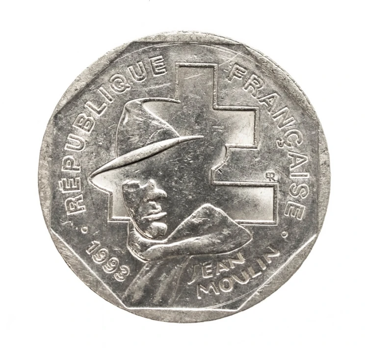 Francja, 2 franki 50.rocznica -Powstanie ruchu oporu, Jean Moulin,1993 rok.
