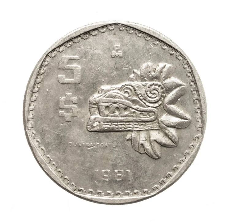 Meksyk, 5 peso QUETZALCOATL, 1981 rok.
