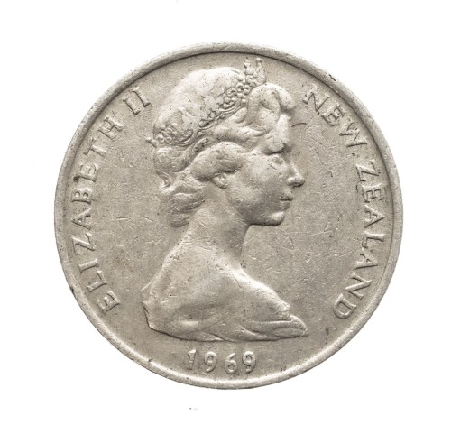 Nowa Zelandia,Elżbieta II, 10 centów Maska, 1969 rok.