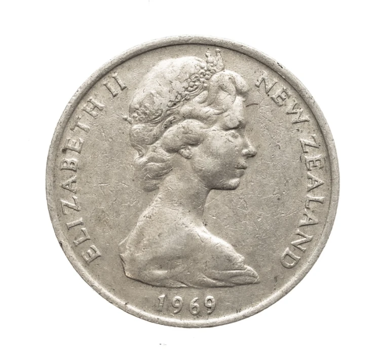 Nowa Zelandia,Elżbieta II, 10 centów Maska, 1969 rok.
